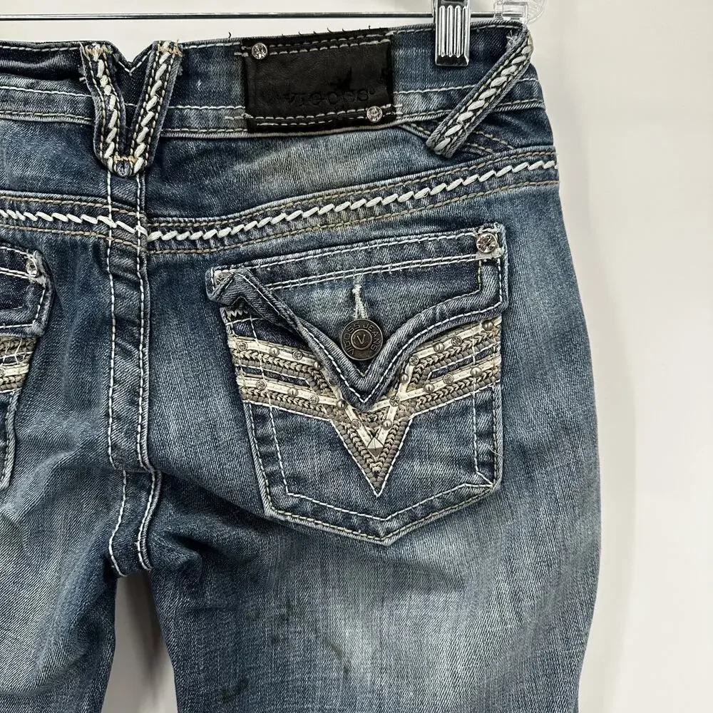 Vigoss Jeans Womens 5 The New‎ York Capri Embroidered Pocket Distressed Denim